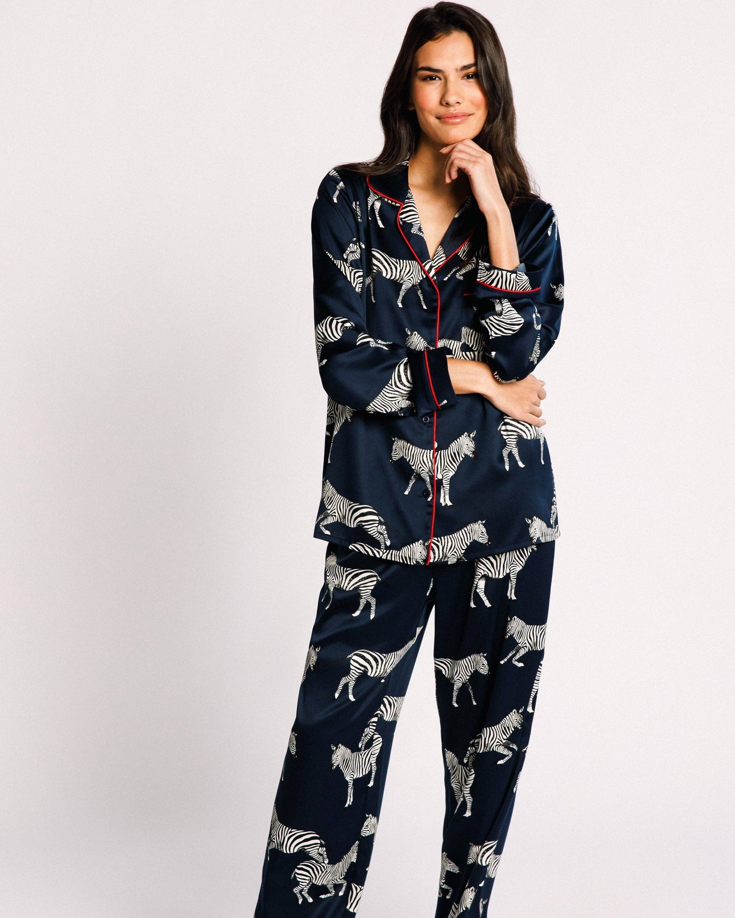 Satin Navy Zebra Long Pyjama