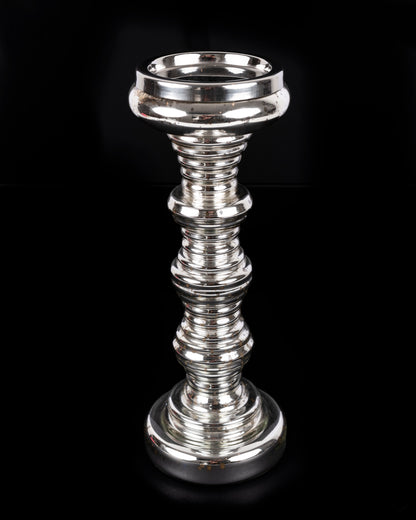 Medium Silver Ribbed Candleholder