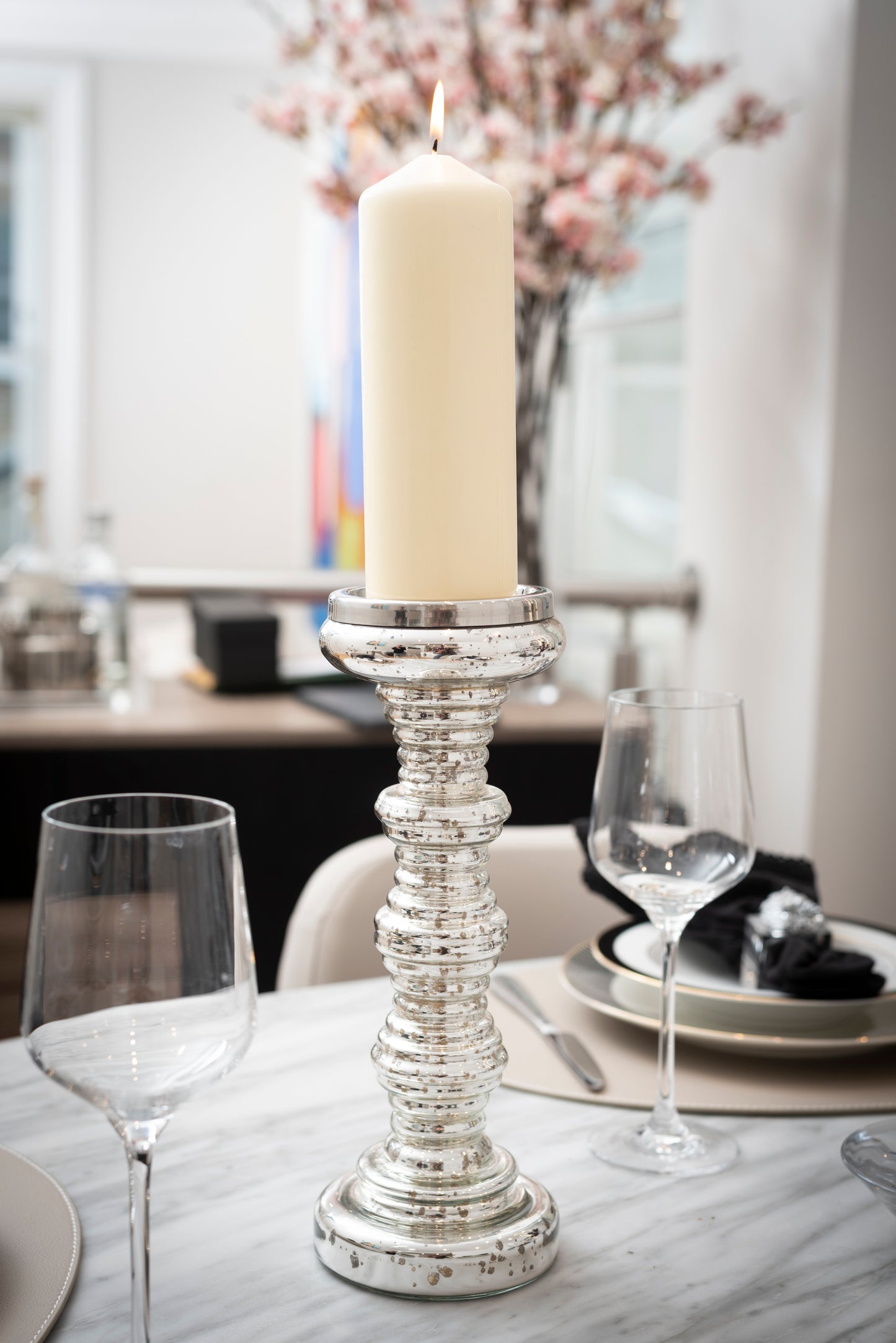 Medium Silver Ribbed Candleholder