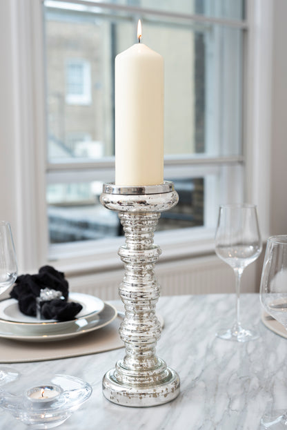 Medium Silver Ribbed Candleholder